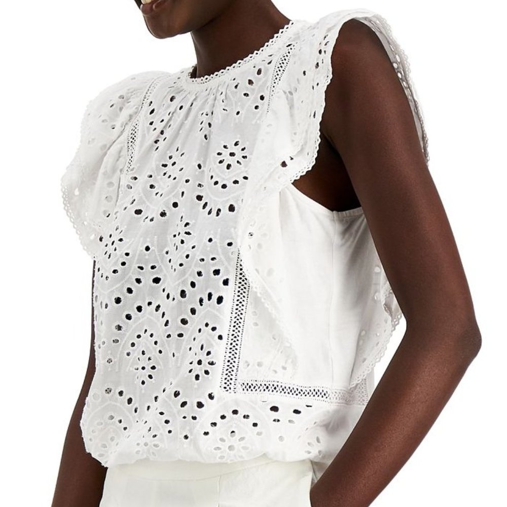 INC International Concepts Bubble-Hem Eyelet Top